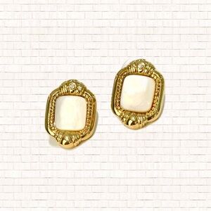 Vintage Park Lane Picture Frame Statement Stud Earrings Opaline & Gold EUC OBO
